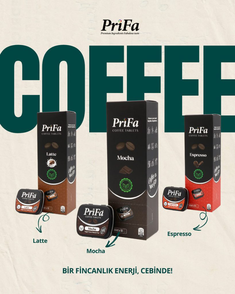 Latte, Mocha ve Espresso kutularını bir arada gösteren aroma koleksiyonu tasarımı
